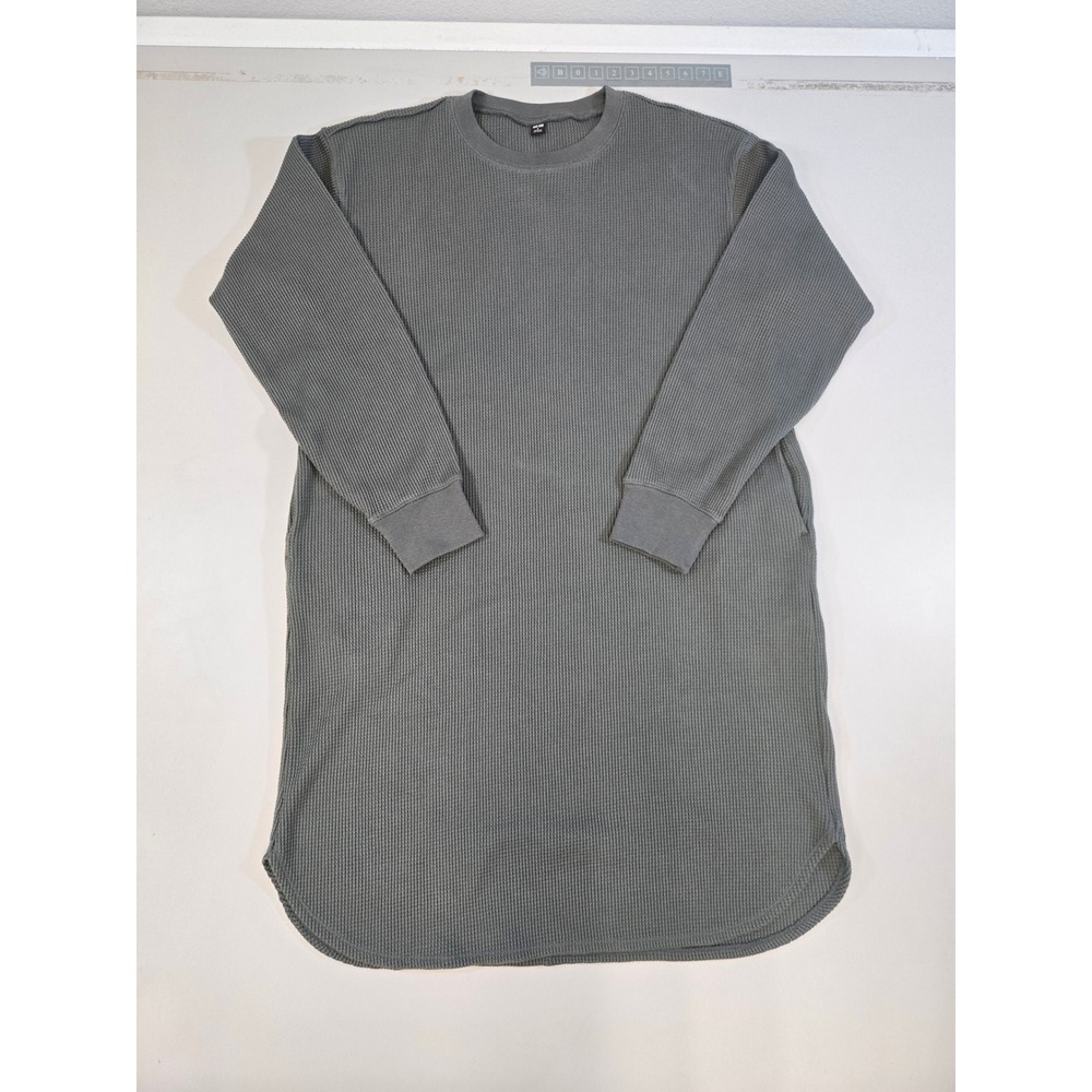 Uniqlo Womens Waffle‎ Knit Thermal Crew Neck L/S Dress Green Olive 291-451237 S